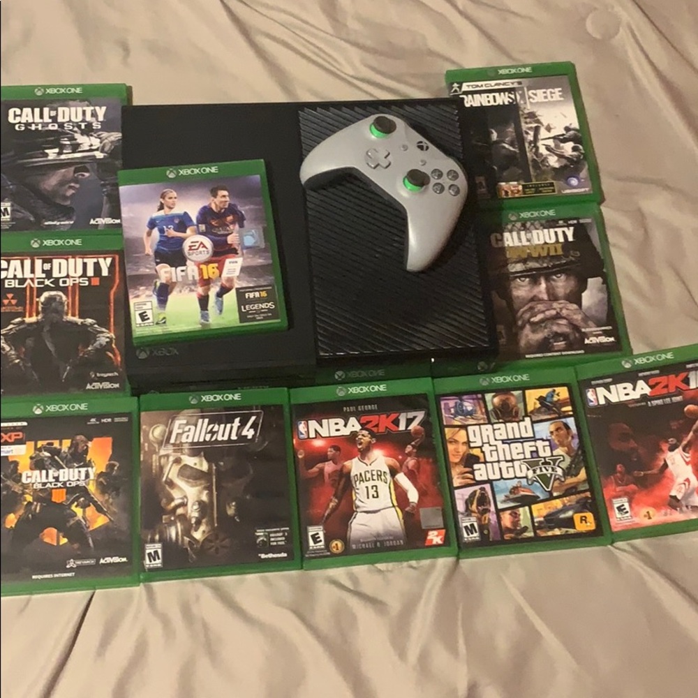 Xbox One with controller and games